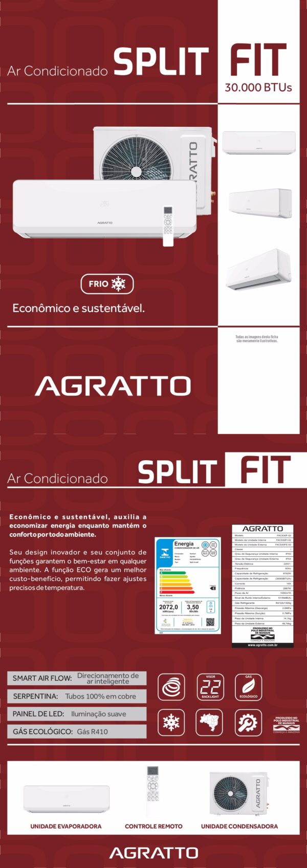 Ar Condicionado Split 30.000 BTUs AGRATTO, Só Frio, Convencional - Imagem 4